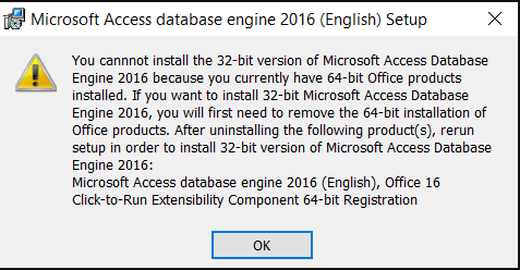 microsoft access database engine 2016 redistributable error